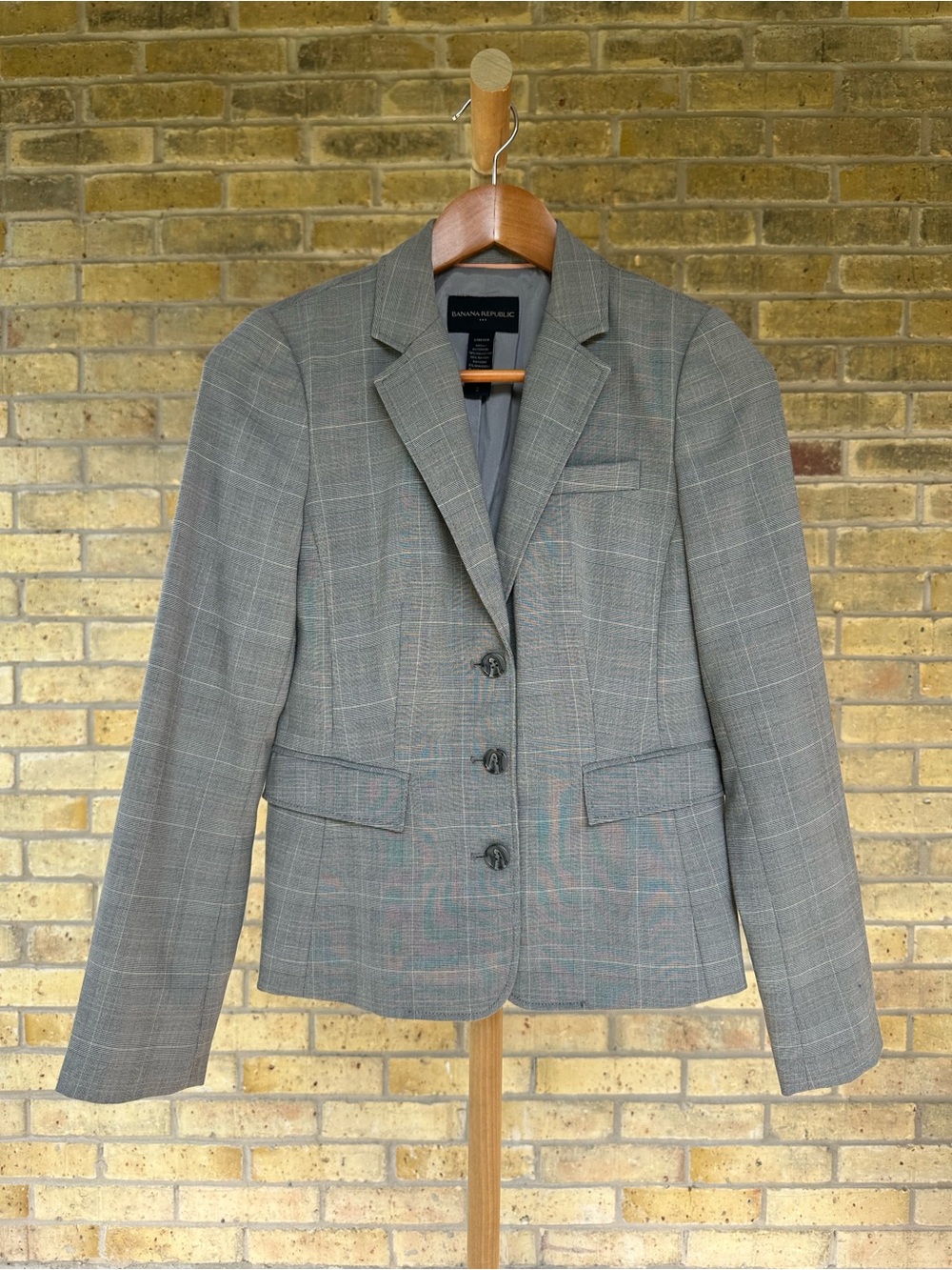 Banana Republic Gray Plaid Stretch Blazer Size 2 Tailored Career Jacket